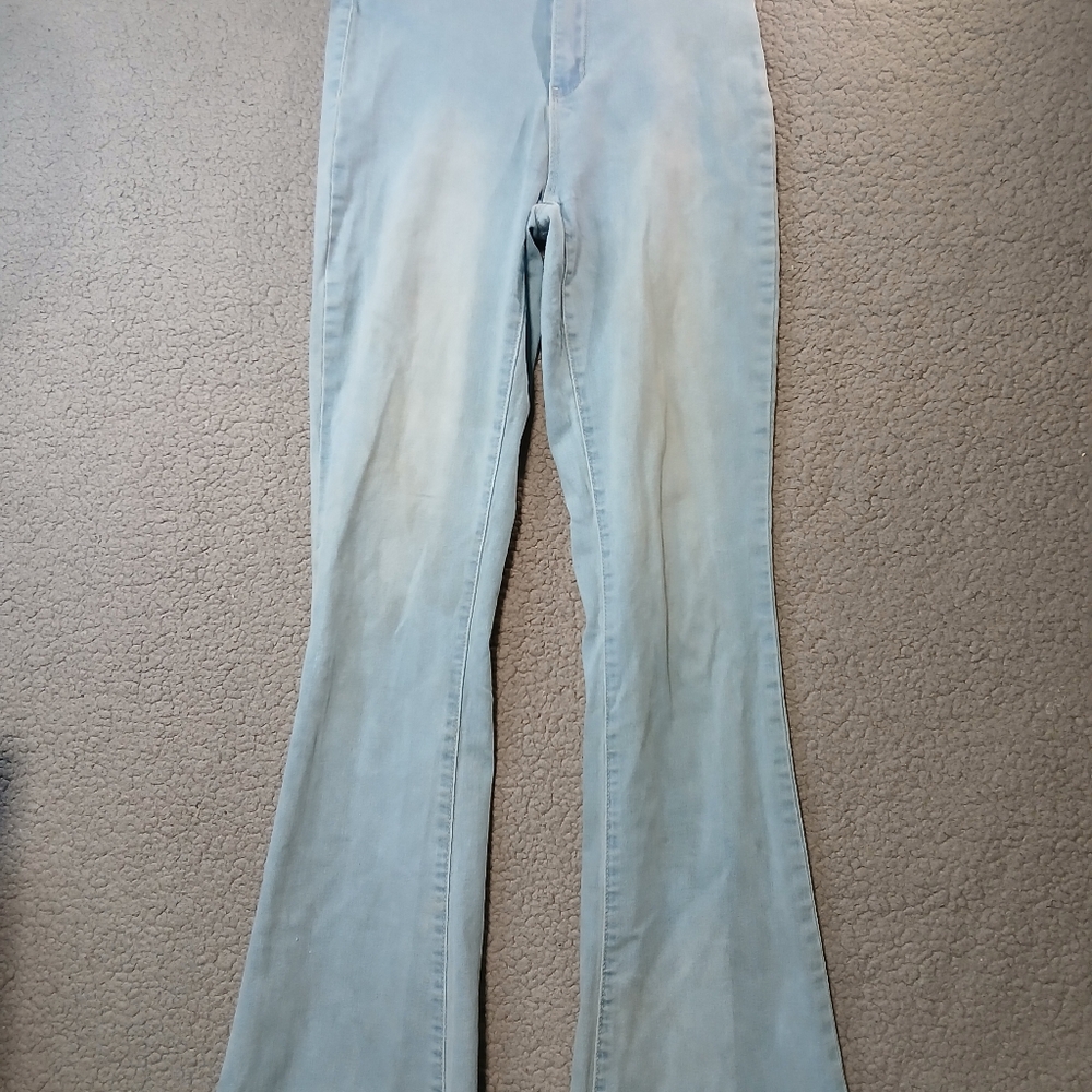 Shein Girls Juniors Jeans Denim Size 31 Blue Flare Stretch Distressed